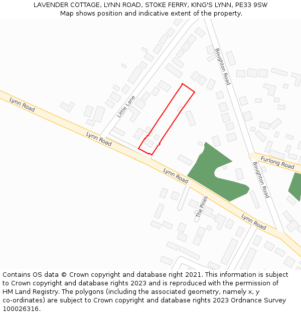 LAVENDER COTTAGE, LYNN ROAD, STOKE FERRY, KING'S LYNN, PE33 9SW: Location map and indicative extent of plot