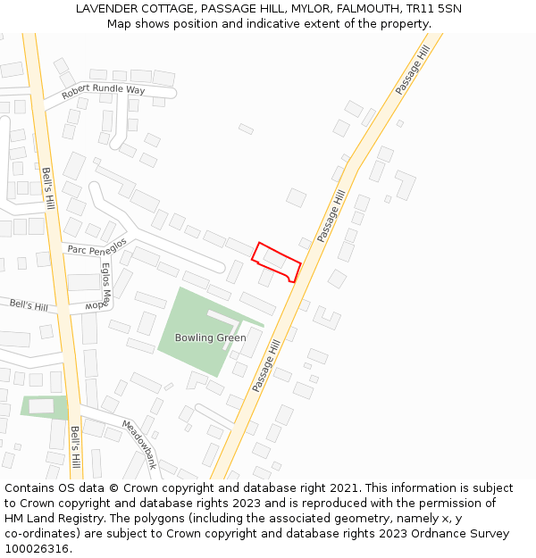 LAVENDER COTTAGE, PASSAGE HILL, MYLOR, FALMOUTH, TR11 5SN: Location map and indicative extent of plot