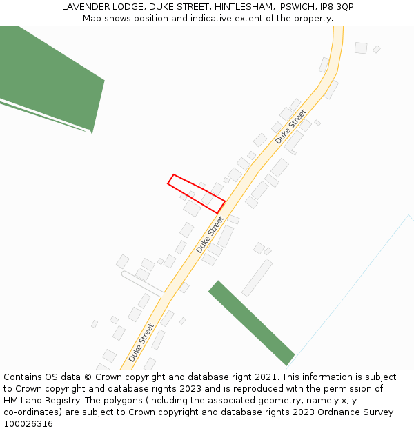 LAVENDER LODGE, DUKE STREET, HINTLESHAM, IPSWICH, IP8 3QP: Location map and indicative extent of plot