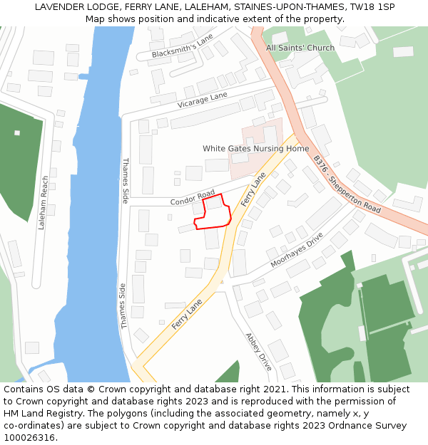 LAVENDER LODGE, FERRY LANE, LALEHAM, STAINES-UPON-THAMES, TW18 1SP: Location map and indicative extent of plot