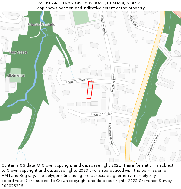 LAVENHAM, ELVASTON PARK ROAD, HEXHAM, NE46 2HT: Location map and indicative extent of plot