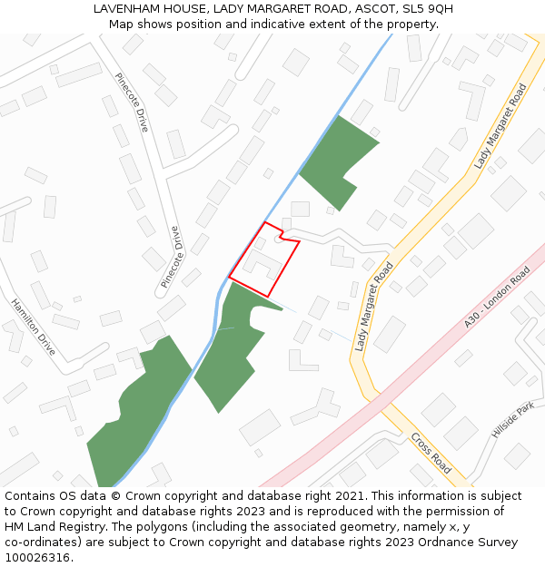 LAVENHAM HOUSE, LADY MARGARET ROAD, ASCOT, SL5 9QH: Location map and indicative extent of plot