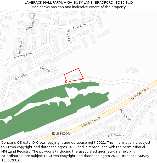 LAVERACK HALL FARM, HIGH BUSY LANE, BRADFORD, BD10 8UD: Location map and indicative extent of plot