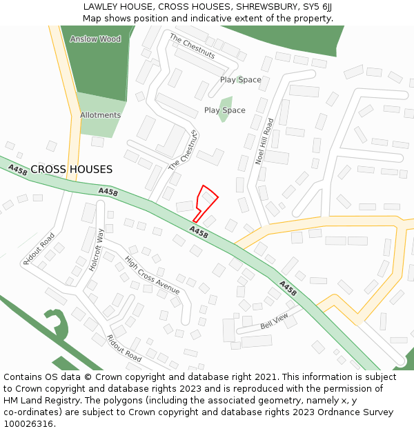 LAWLEY HOUSE, CROSS HOUSES, SHREWSBURY, SY5 6JJ: Location map and indicative extent of plot