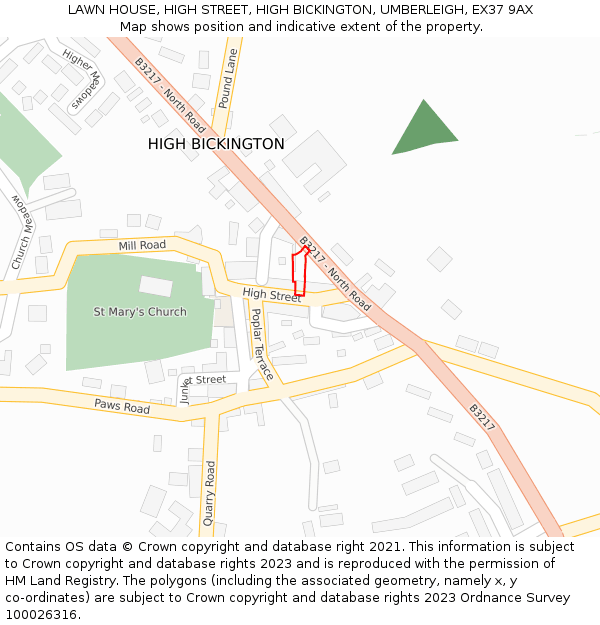 LAWN HOUSE, HIGH STREET, HIGH BICKINGTON, UMBERLEIGH, EX37 9AX: Location map and indicative extent of plot