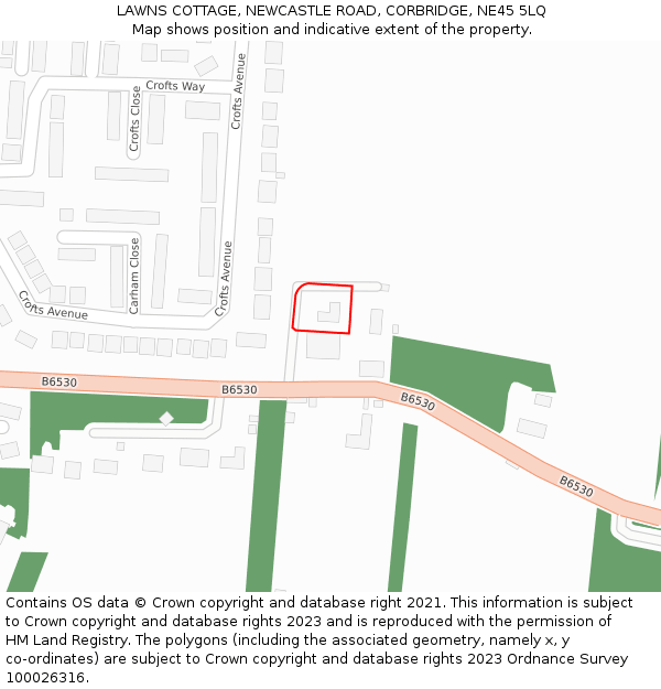 LAWNS COTTAGE, NEWCASTLE ROAD, CORBRIDGE, NE45 5LQ: Location map and indicative extent of plot