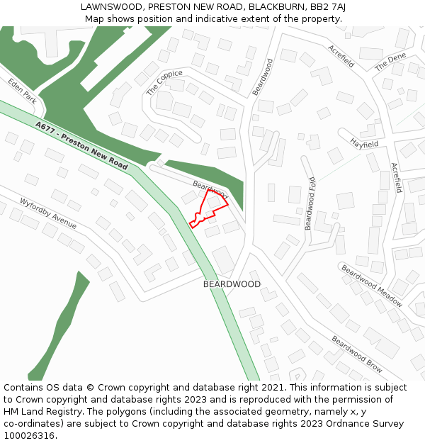 LAWNSWOOD, PRESTON NEW ROAD, BLACKBURN, BB2 7AJ: Location map and indicative extent of plot