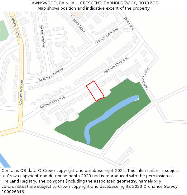LAWNSWOOD, RAINHALL CRESCENT, BARNOLDSWICK, BB18 6BS: Location map and indicative extent of plot
