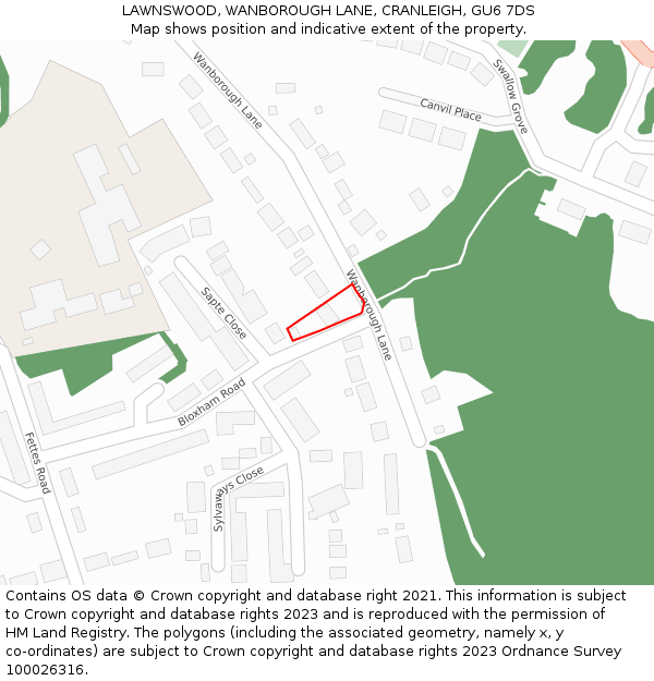 LAWNSWOOD, WANBOROUGH LANE, CRANLEIGH, GU6 7DS: Location map and indicative extent of plot