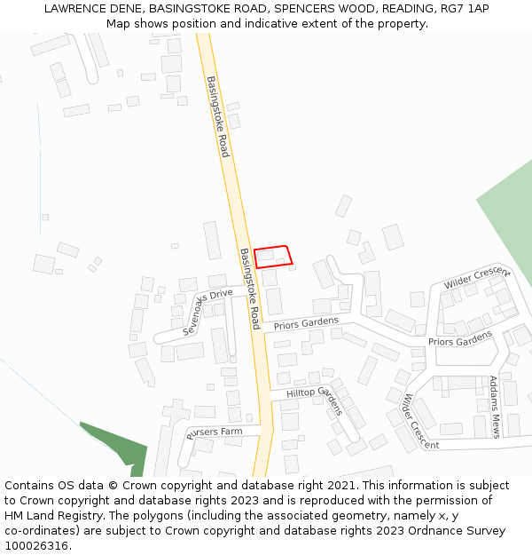 LAWRENCE DENE, BASINGSTOKE ROAD, SPENCERS WOOD, READING, RG7 1AP: Location map and indicative extent of plot