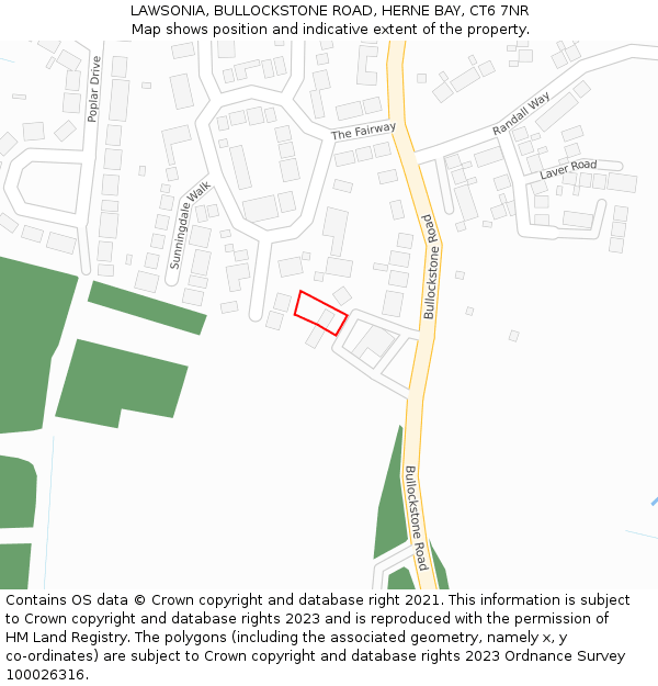 LAWSONIA, BULLOCKSTONE ROAD, HERNE BAY, CT6 7NR: Location map and indicative extent of plot