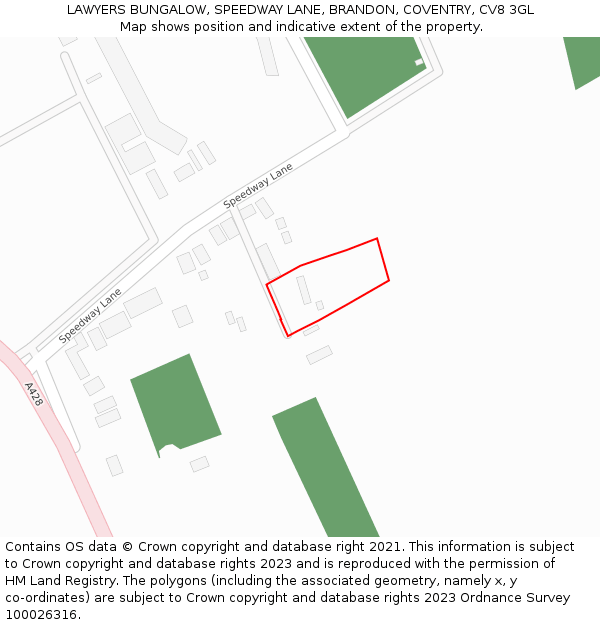 LAWYERS BUNGALOW, SPEEDWAY LANE, BRANDON, COVENTRY, CV8 3GL: Location map and indicative extent of plot