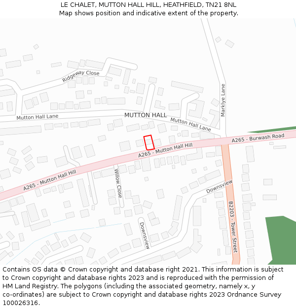 LE CHALET, MUTTON HALL HILL, HEATHFIELD, TN21 8NL: Location map and indicative extent of plot