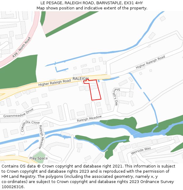 LE PESAGE, RALEIGH ROAD, BARNSTAPLE, EX31 4HY: Location map and indicative extent of plot