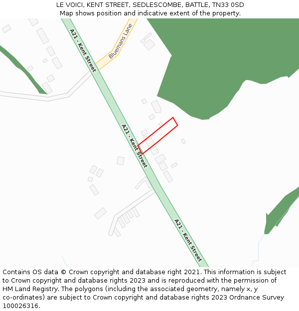 LE VOICI, KENT STREET, SEDLESCOMBE, BATTLE, TN33 0SD: Location map and indicative extent of plot