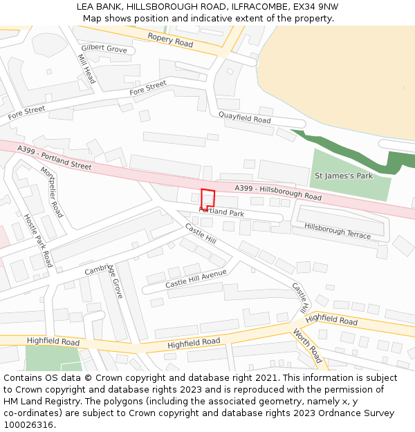 LEA BANK, HILLSBOROUGH ROAD, ILFRACOMBE, EX34 9NW: Location map and indicative extent of plot