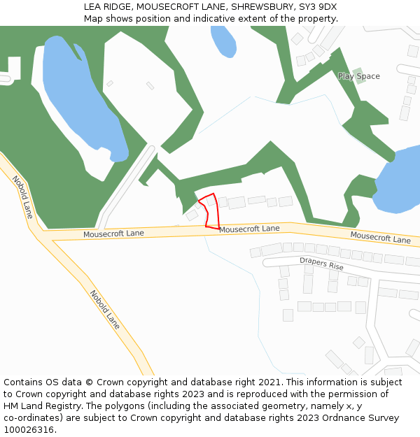 LEA RIDGE, MOUSECROFT LANE, SHREWSBURY, SY3 9DX: Location map and indicative extent of plot