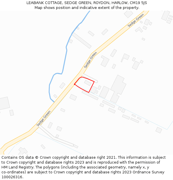 LEABANK COTTAGE, SEDGE GREEN, ROYDON, HARLOW, CM19 5JS: Location map and indicative extent of plot