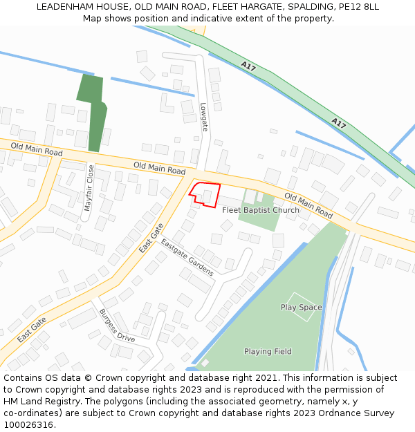 LEADENHAM HOUSE, OLD MAIN ROAD, FLEET HARGATE, SPALDING, PE12 8LL: Location map and indicative extent of plot