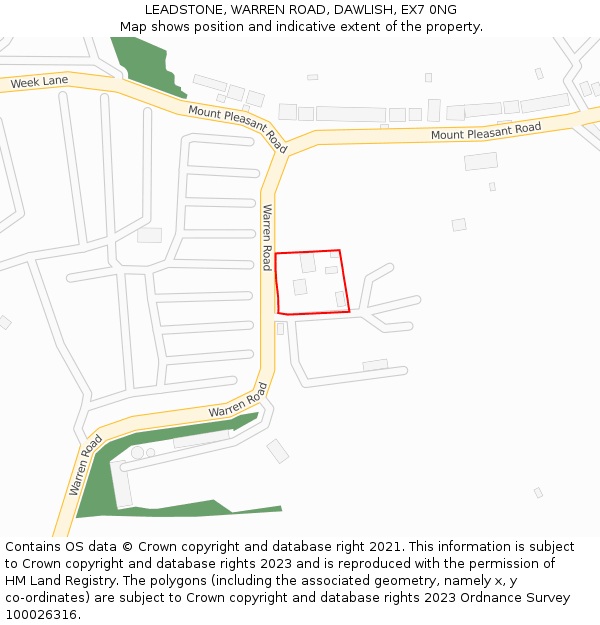 LEADSTONE, WARREN ROAD, DAWLISH, EX7 0NG: Location map and indicative extent of plot