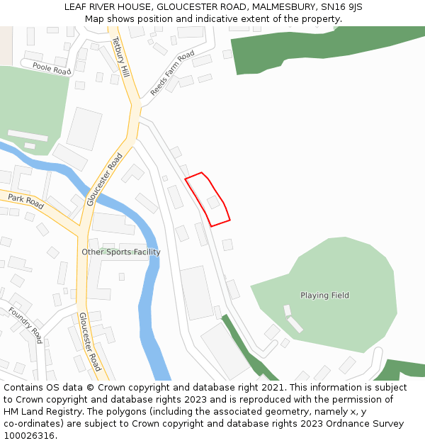 LEAF RIVER HOUSE, GLOUCESTER ROAD, MALMESBURY, SN16 9JS: Location map and indicative extent of plot