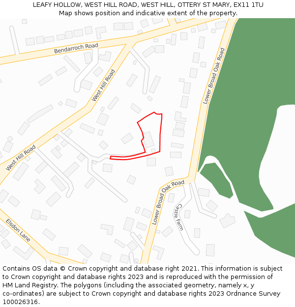 LEAFY HOLLOW, WEST HILL ROAD, WEST HILL, OTTERY ST MARY, EX11 1TU: Location map and indicative extent of plot