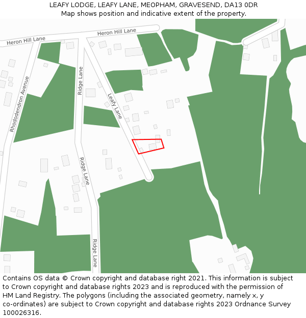 LEAFY LODGE, LEAFY LANE, MEOPHAM, GRAVESEND, DA13 0DR: Location map and indicative extent of plot