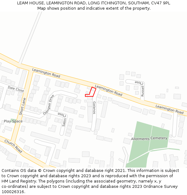 LEAM HOUSE, LEAMINGTON ROAD, LONG ITCHINGTON, SOUTHAM, CV47 9PL: Location map and indicative extent of plot