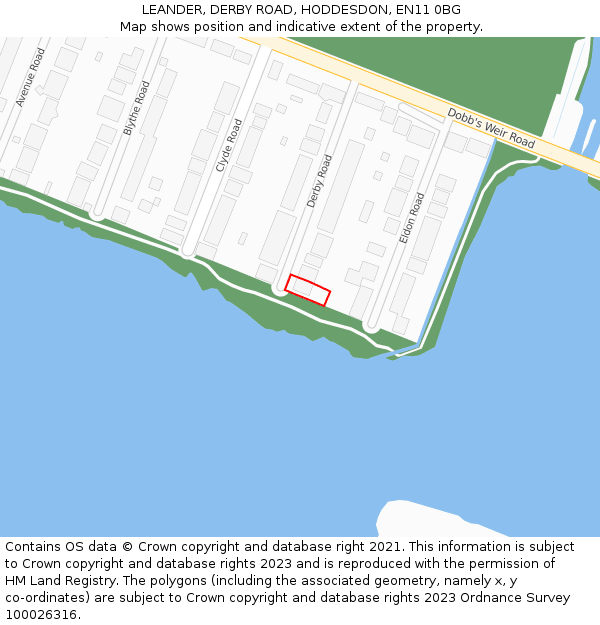 LEANDER, DERBY ROAD, HODDESDON, EN11 0BG: Location map and indicative extent of plot