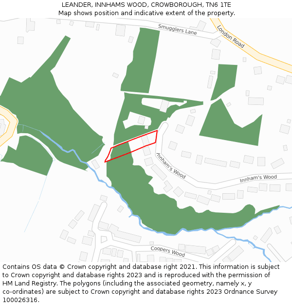 LEANDER, INNHAMS WOOD, CROWBOROUGH, TN6 1TE: Location map and indicative extent of plot