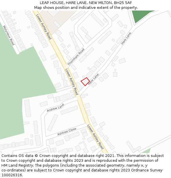LEAP HOUSE, HARE LANE, NEW MILTON, BH25 5AF: Location map and indicative extent of plot