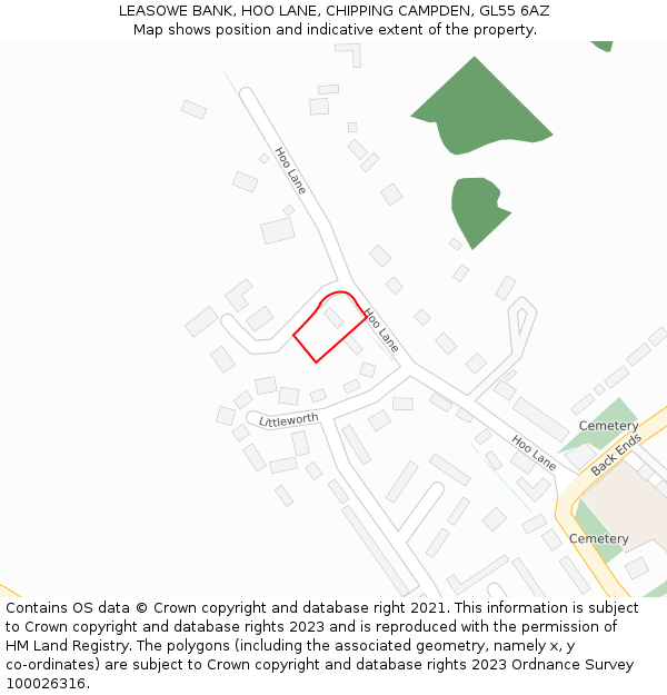 LEASOWE BANK, HOO LANE, CHIPPING CAMPDEN, GL55 6AZ: Location map and indicative extent of plot