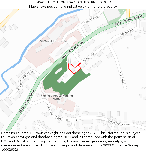 LEAWORTH, CLIFTON ROAD, ASHBOURNE, DE6 1DT: Location map and indicative extent of plot