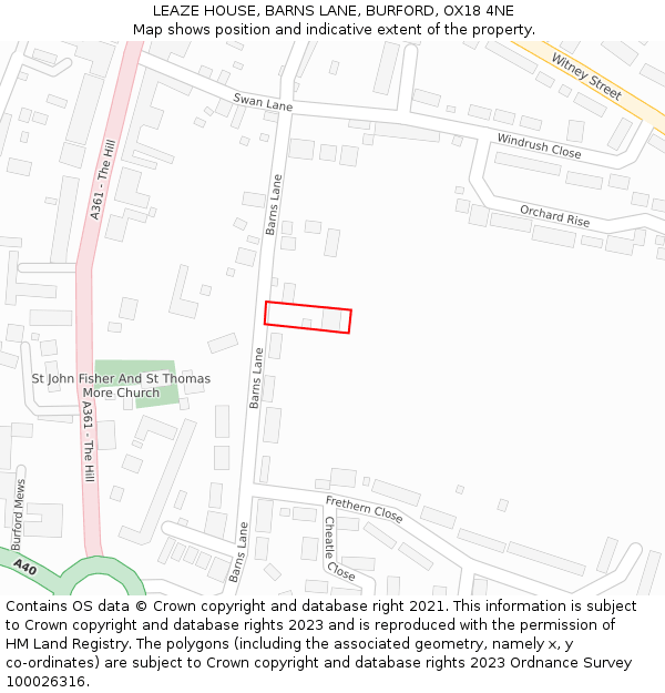 LEAZE HOUSE, BARNS LANE, BURFORD, OX18 4NE: Location map and indicative extent of plot