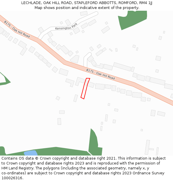 LECHLADE, OAK HILL ROAD, STAPLEFORD ABBOTTS, ROMFORD, RM4 1JJ: Location map and indicative extent of plot