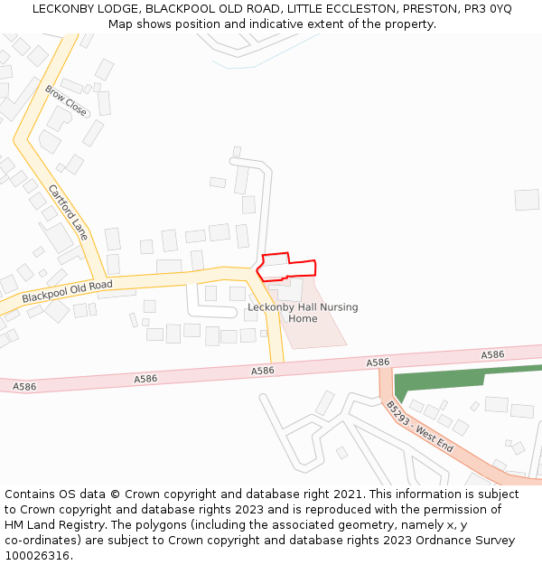 LECKONBY LODGE, BLACKPOOL OLD ROAD, LITTLE ECCLESTON, PRESTON, PR3 0YQ: Location map and indicative extent of plot