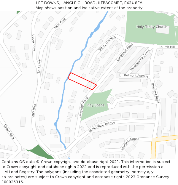 LEE DOWNS, LANGLEIGH ROAD, ILFRACOMBE, EX34 8EA: Location map and indicative extent of plot