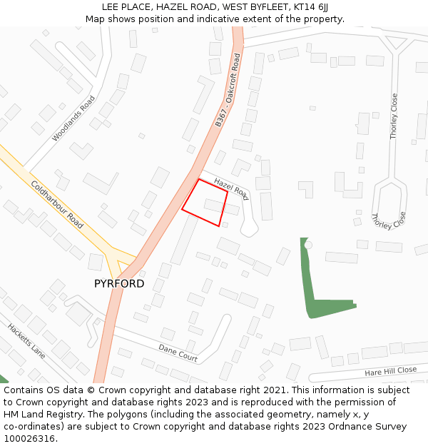 LEE PLACE, HAZEL ROAD, WEST BYFLEET, KT14 6JJ: Location map and indicative extent of plot