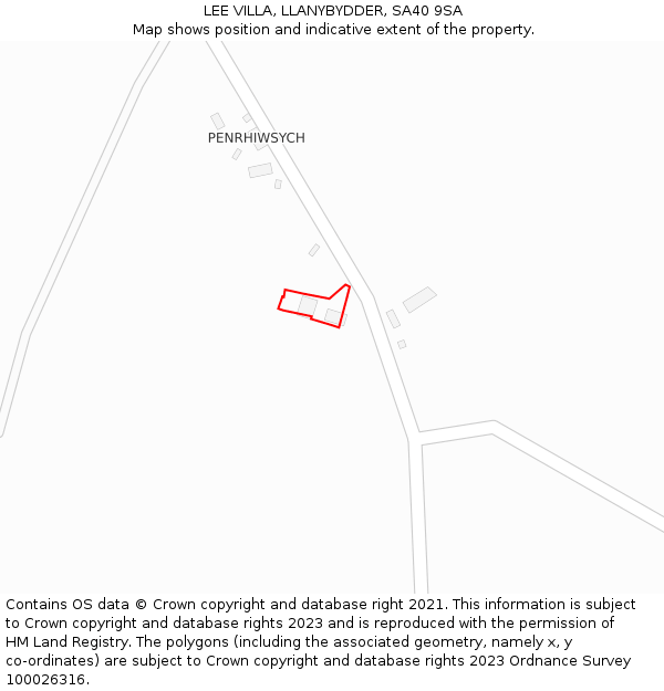 LEE VILLA, LLANYBYDDER, SA40 9SA: Location map and indicative extent of plot