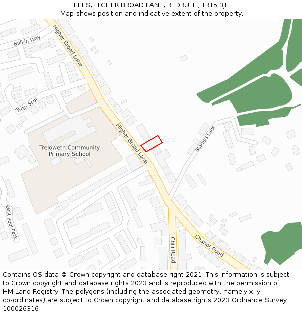 LEES, HIGHER BROAD LANE, REDRUTH, TR15 3JL: Location map and indicative extent of plot