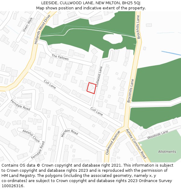 LEESIDE, CULLWOOD LANE, NEW MILTON, BH25 5QJ: Location map and indicative extent of plot