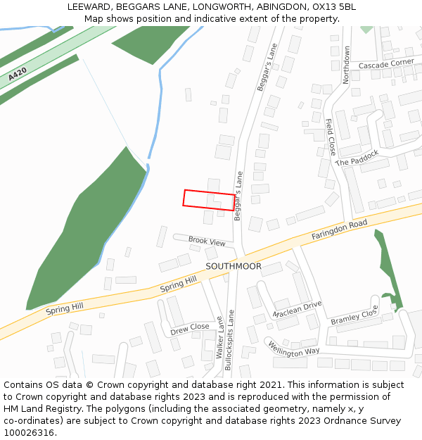 LEEWARD, BEGGARS LANE, LONGWORTH, ABINGDON, OX13 5BL: Location map and indicative extent of plot