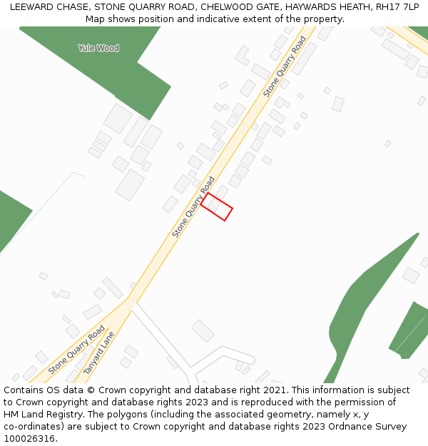LEEWARD CHASE, STONE QUARRY ROAD, CHELWOOD GATE, HAYWARDS HEATH, RH17 7LP: Location map and indicative extent of plot