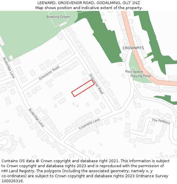 LEEWARD, GROSVENOR ROAD, GODALMING, GU7 1NZ: Location map and indicative extent of plot