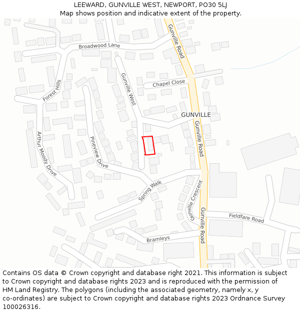 LEEWARD, GUNVILLE WEST, NEWPORT, PO30 5LJ: Location map and indicative extent of plot