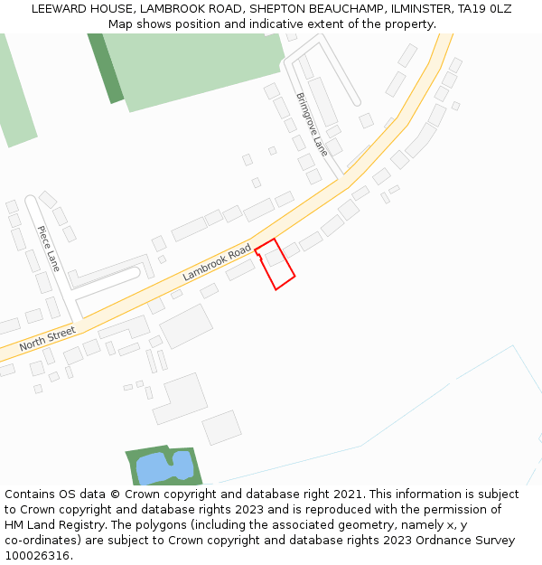 LEEWARD HOUSE, LAMBROOK ROAD, SHEPTON BEAUCHAMP, ILMINSTER, TA19 0LZ: Location map and indicative extent of plot