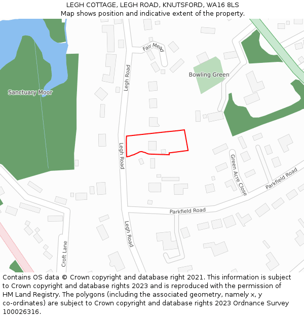 LEGH COTTAGE, LEGH ROAD, KNUTSFORD, WA16 8LS: Location map and indicative extent of plot
