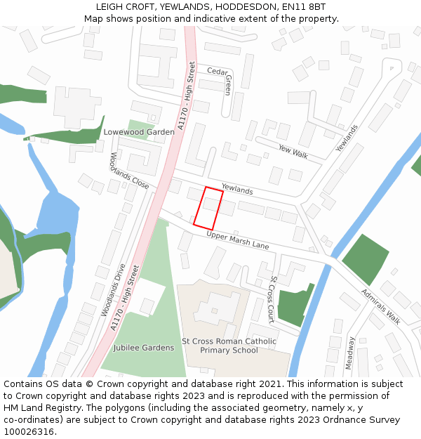 LEIGH CROFT, YEWLANDS, HODDESDON, EN11 8BT: Location map and indicative extent of plot