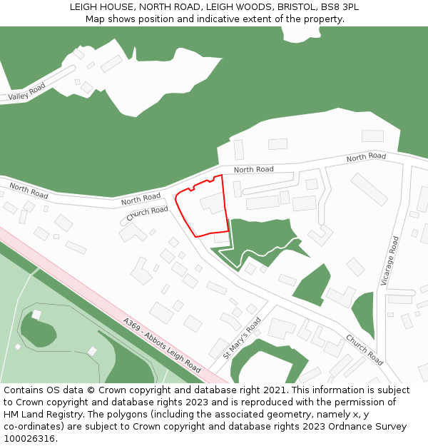 LEIGH HOUSE, NORTH ROAD, LEIGH WOODS, BRISTOL, BS8 3PL: Location map and indicative extent of plot