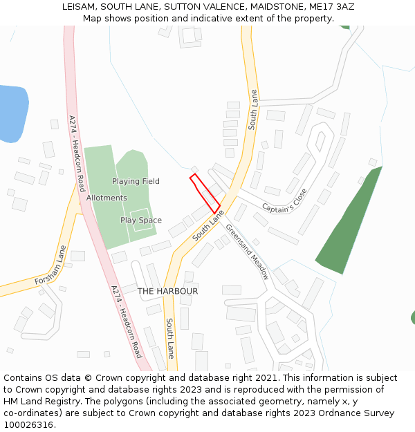 LEISAM, SOUTH LANE, SUTTON VALENCE, MAIDSTONE, ME17 3AZ: Location map and indicative extent of plot